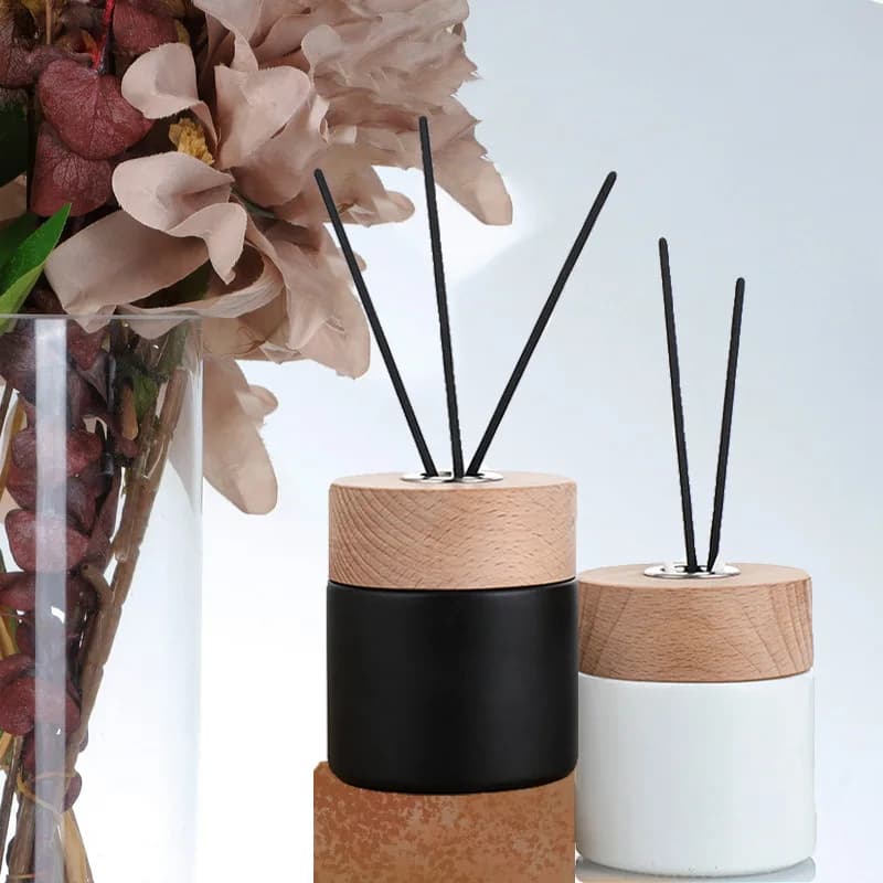 1 pz 100 ml bottiglia vuota di olio essenziale per aromaterapia cilindrica, bottiglia di profumo con coperchio in legno contenitore decorativo per diffusore di ance