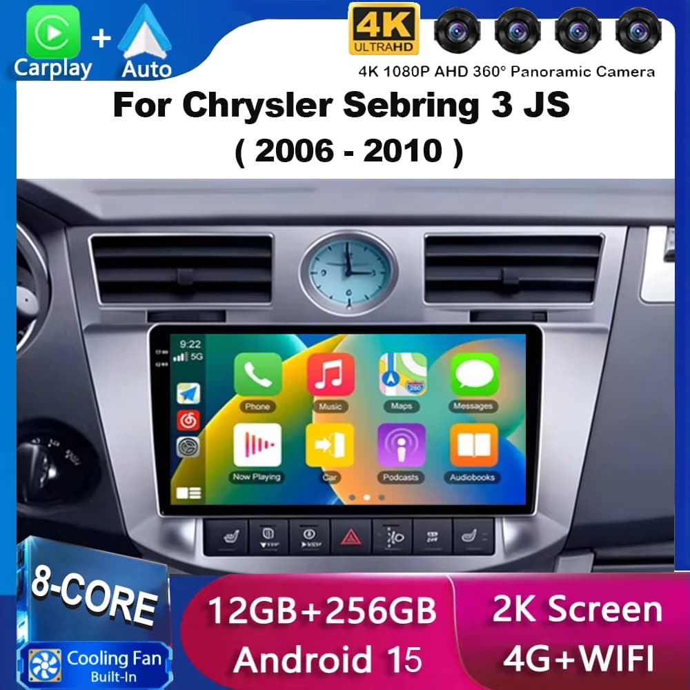Autoradio Android 15 per Chrysler Sebring 3 JS 2006-2010, Lettore Multimediale Video, Navigatore GPS, Carplay, WIFI, 4G, BT