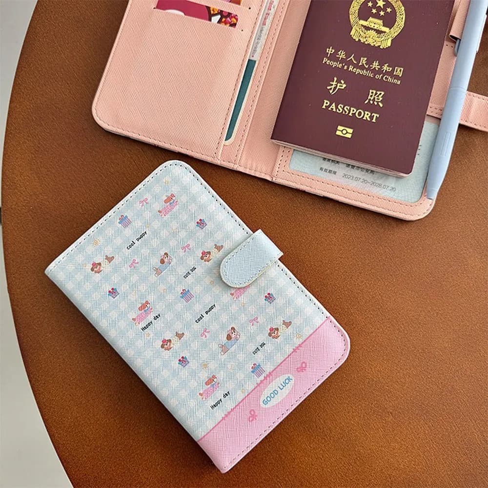 Porta passaporto adorabile in cartone animato Certificati in pelle PU impermeabile Borsa per passaporto Morsetto per biglietti leggero multifunzione da viaggio
