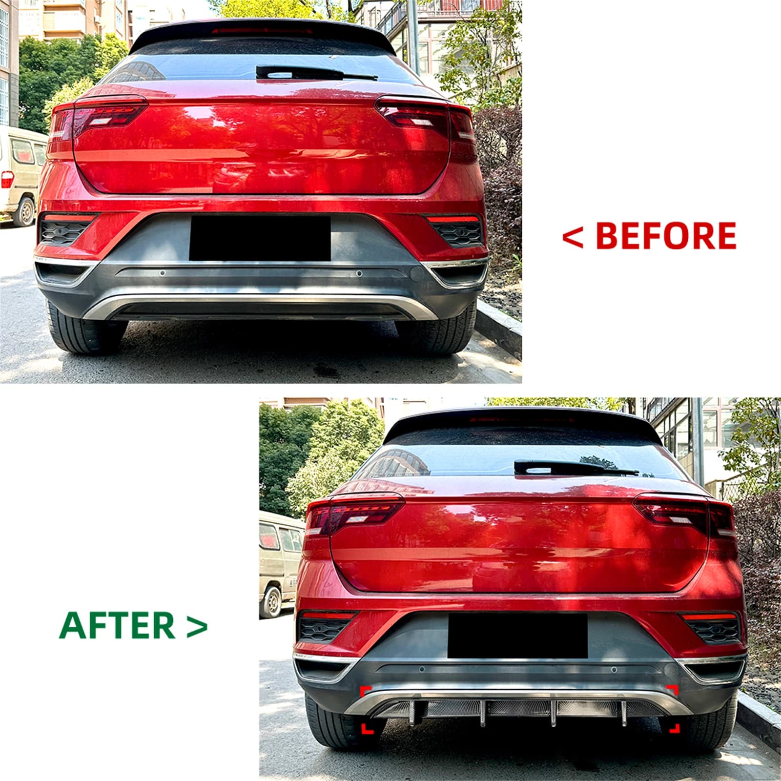 For Volkswagen VW T-Roc T ROC 2018-2022 Standard Versions Rear Bumper Diffuser Lip Boot Bracket Tail Spoiler Lower Splitter Kit