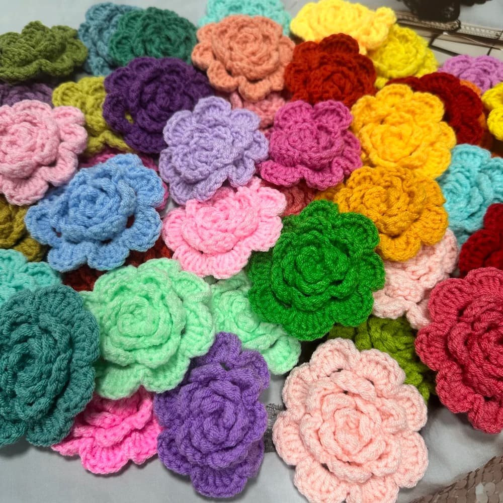 Fiori Lavorati a Maglia per Fermagli per Capelli, Cappelli, Scarpe, Abbigliamento, Cuscinetti in Tessuto all'Uncinetto Fai da Te, Accessori per Abbigliamento e Artigianato 8cm