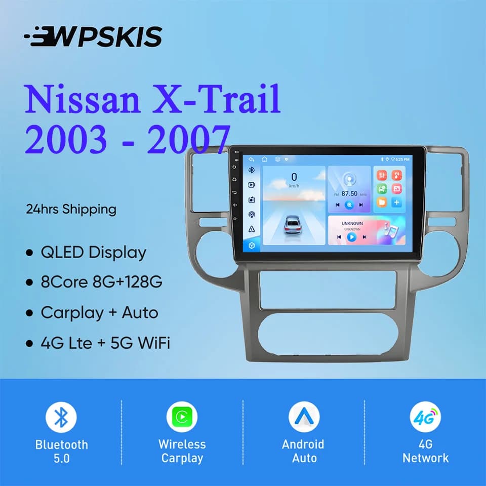 Per Nissan X-trail Xtrail 2003 - 2007 Auto Radio Stereo Lettore Video Multimediale GPS Navi Monitor Android 14 4G Lte WiFi Carplay