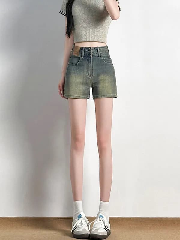 High Waist Denim Shorts Women's Summer 2026 New American A-Line Elastic Versatile Slimming Hot Pants Cotton Stretch Denim