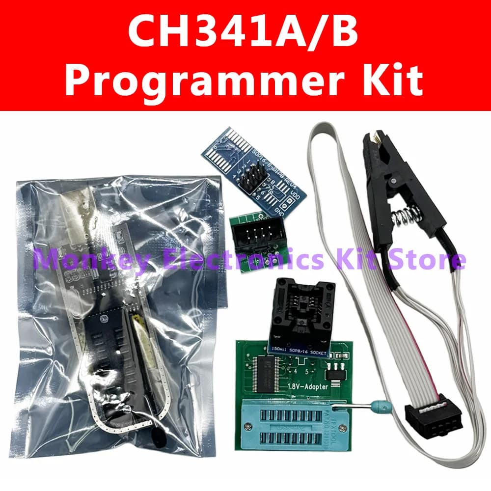 CH341A/B + clip SOP8 + SOIC8 adapter with cable + adapter 1,8 V CH341A EEPROM Flash BIOS USB programmer ZIF adapter
