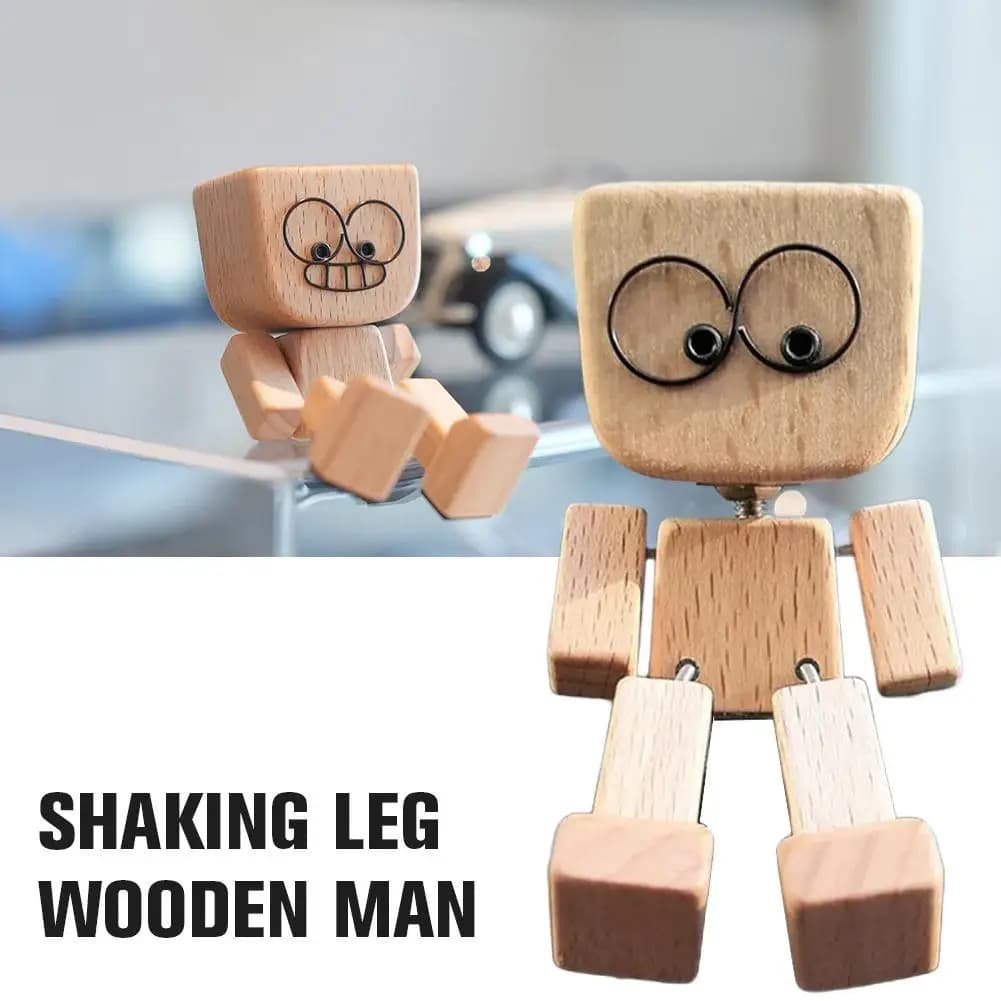 Scuotendo la statuetta dell'uomo in legno Decorazioni sul cruscotto dell'auto Kit di accessori mobili Figurina congiunta in legno Interni dell'auto Uomo Shakin M4B4