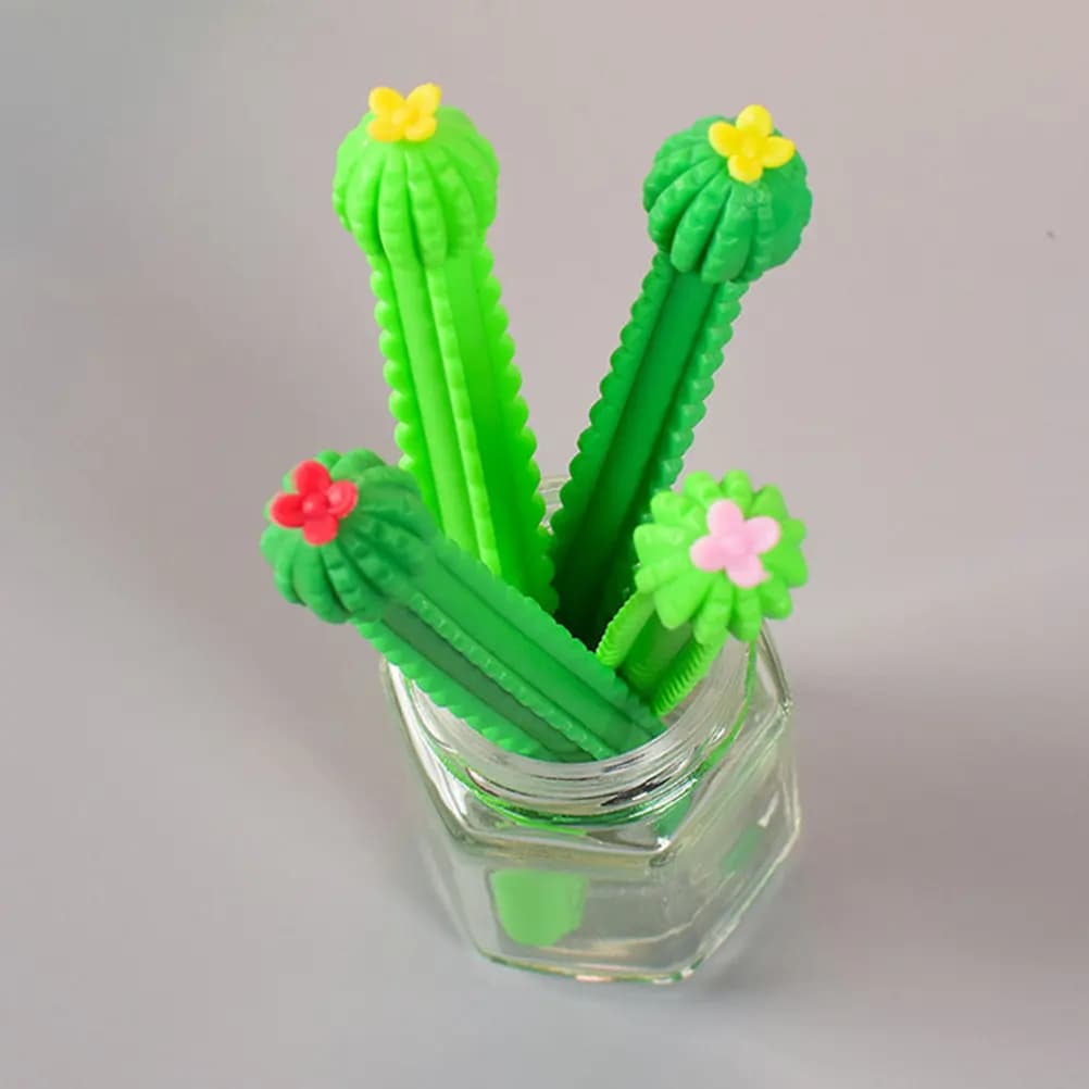 10 penne a forma di cactus, penne gel con fiori a forma di cartone animato, portatili, facili da trasportare, scrittura fluida, per studenti, cancelleria per ufficio, appunti