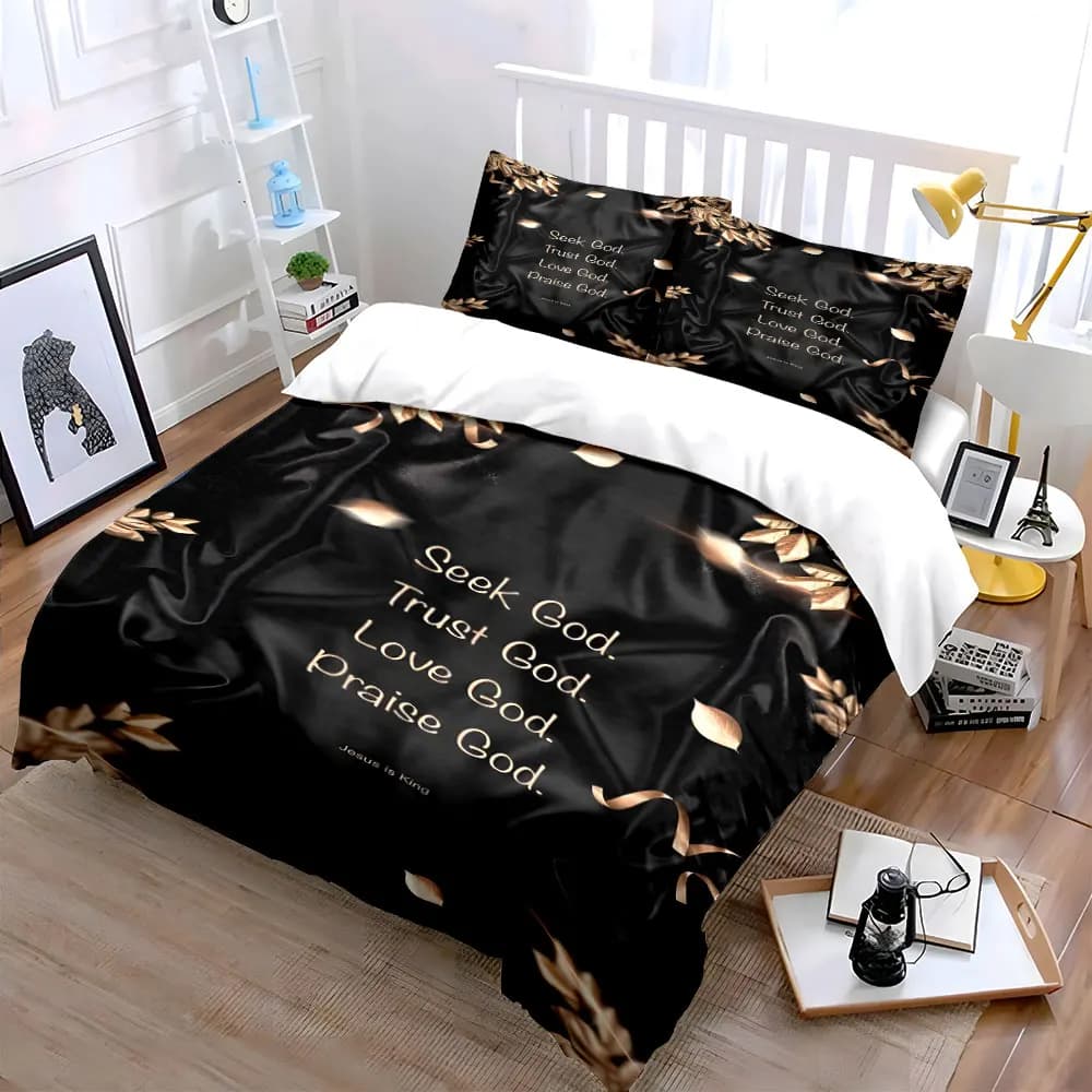 Set di biancheria da letto Gold Leaf Faith Decor, morbido e delicato sulla pelle, include 1 copripiumino e 2 federe, idea regalo