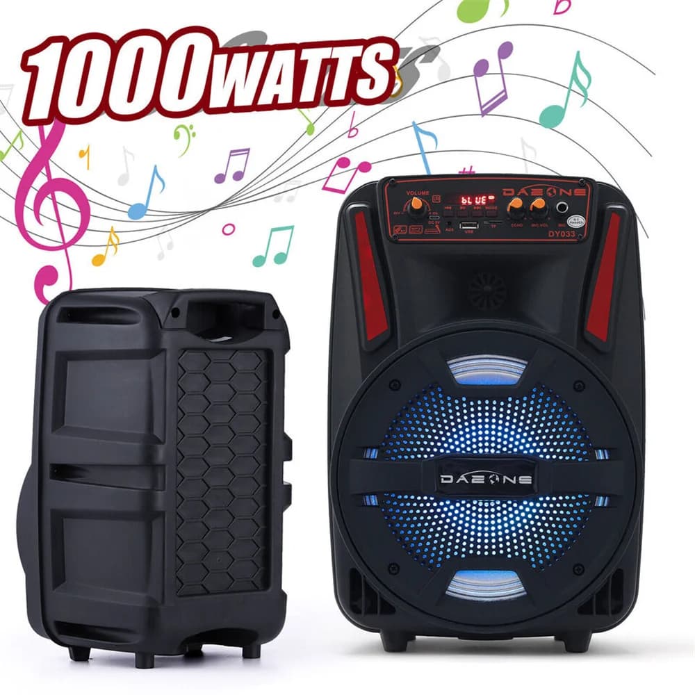 Altoparlante Bluetooth portatile da 1000 W Subwoofer da 8 pollici Sistema audio per bassi pesanti Festa con telecomando e microfono Altoparlante per karaoke DJ con luce a LED