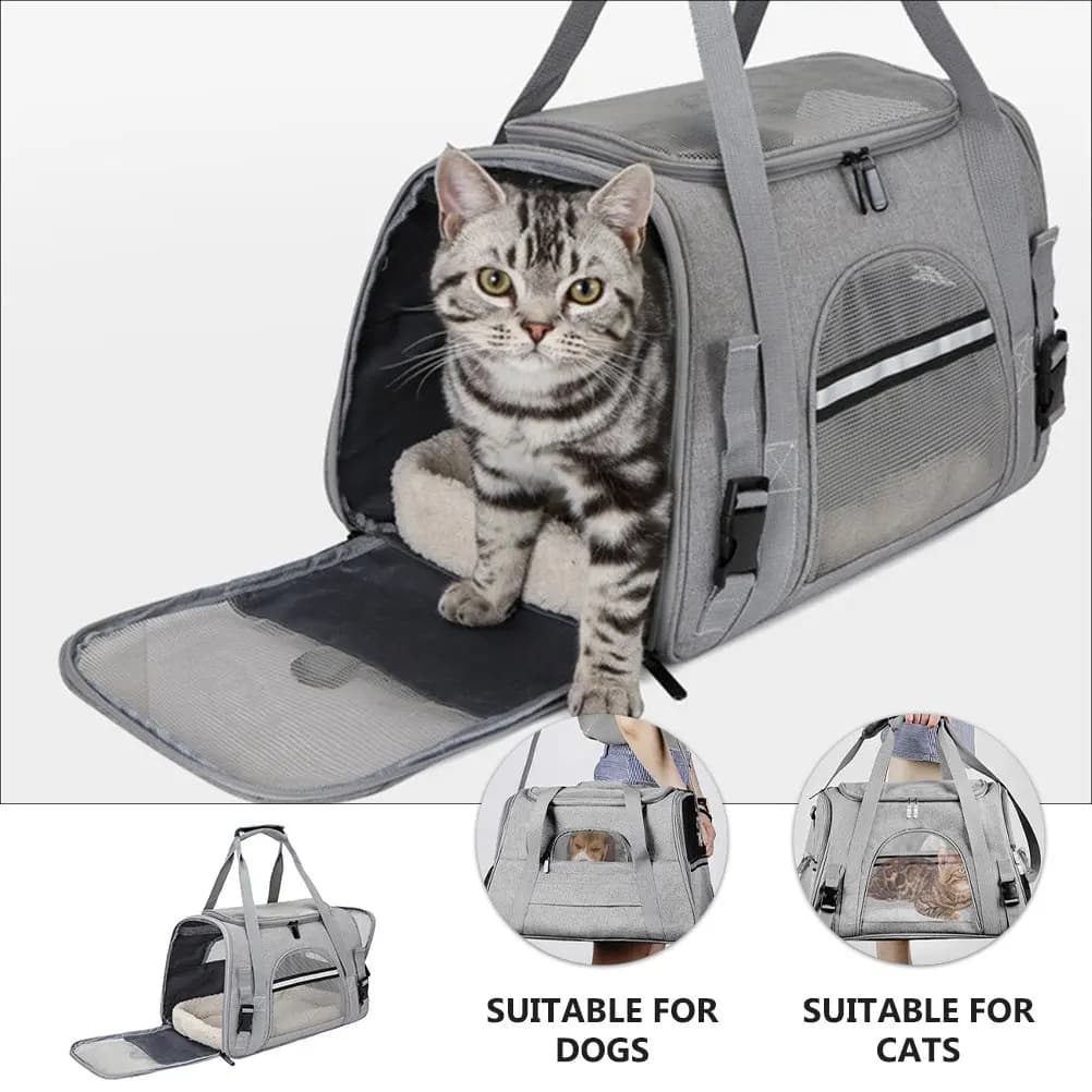 Borsa Trasportino per Animali Domestici Traspirante in Rete Pieghevole per Cuccioli, Gatti e Cani, Zaino Portatile da Viaggio per Esterni con Trolley