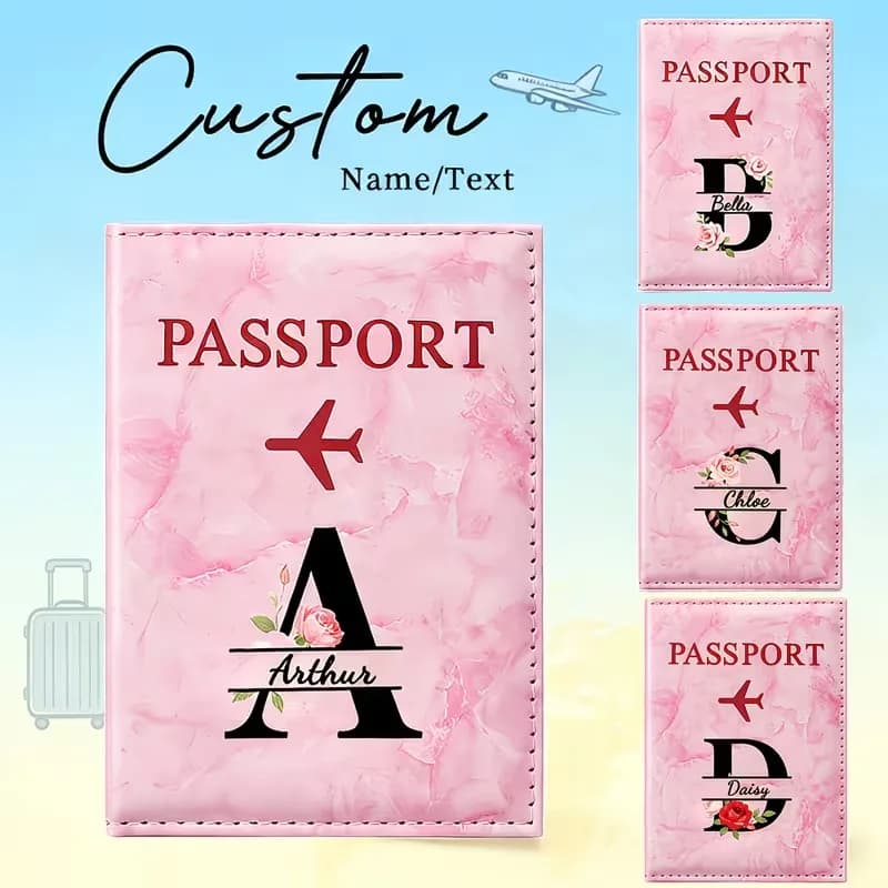 Dreamy - 26 Letters Customizable Name Passport Holder - Ticket Wallet with Flap Design, Credit Card and Business Card Slot