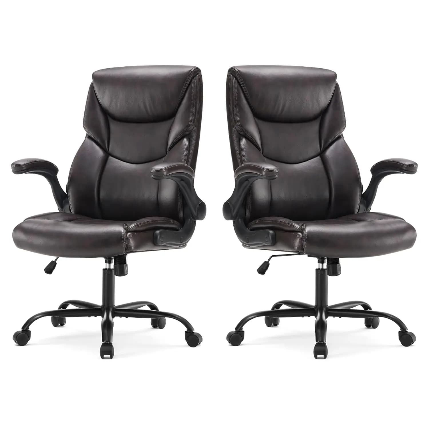 Sedia da Gaming Ergonomica per Ufficio 2 Pezzi, Girevole, Braccioli Ribaltabili, Altezza Regolabile, in Pelle PU, Marrone Scuro, Personalizzabile
