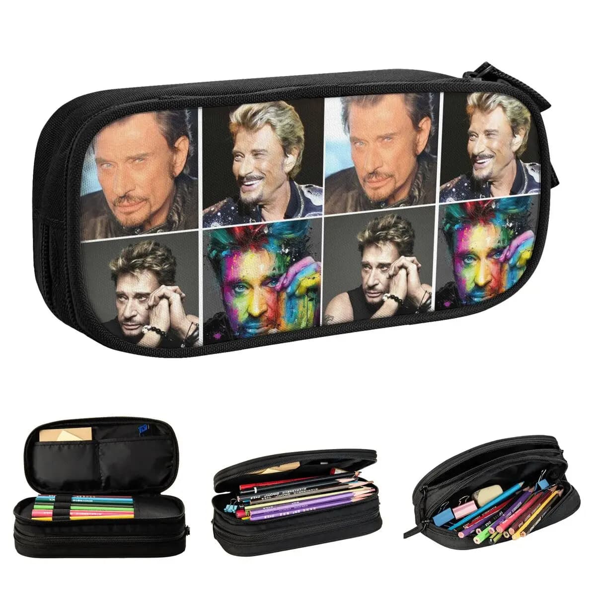 Astucci per matite Rock Star Johnny Hallyday Singer Astuccio per matite Astuccio per penne per ragazza Ragazzo Borsa grande per cancelleria con cerniera per scuola per studenti