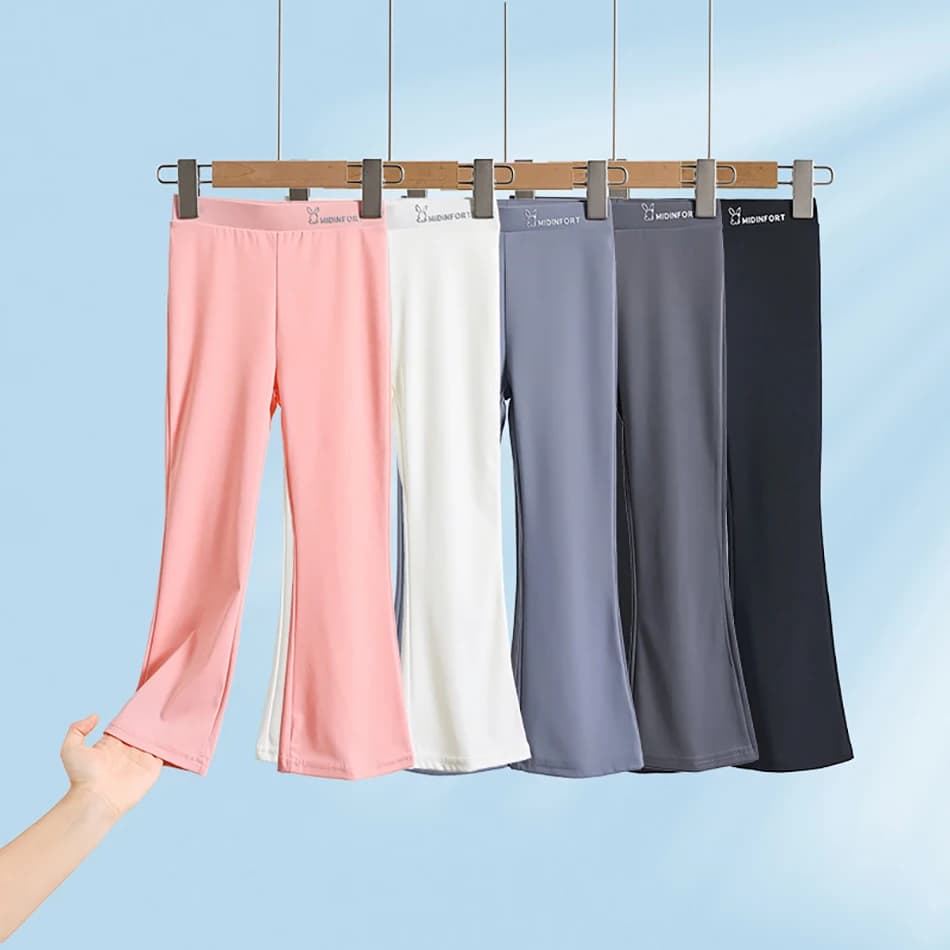 Pantaloni svasati per ragazze pantaloni sportivi freschi in seta di ghiaccio per bambini Leggings attillati per bambini pantaloni lunghi da Yoga traspiranti leggeri estivi