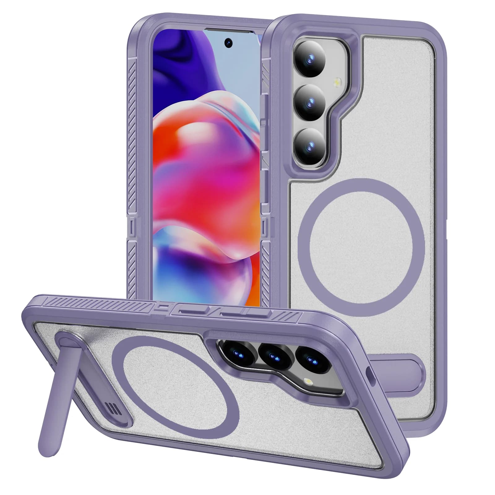 Custodia per telefono in pelle con supporto robusto magnetico a doppio strato per Samsung S25 Ultra S24 S23 Plus cavalletto invisibile per copertura Magsafe