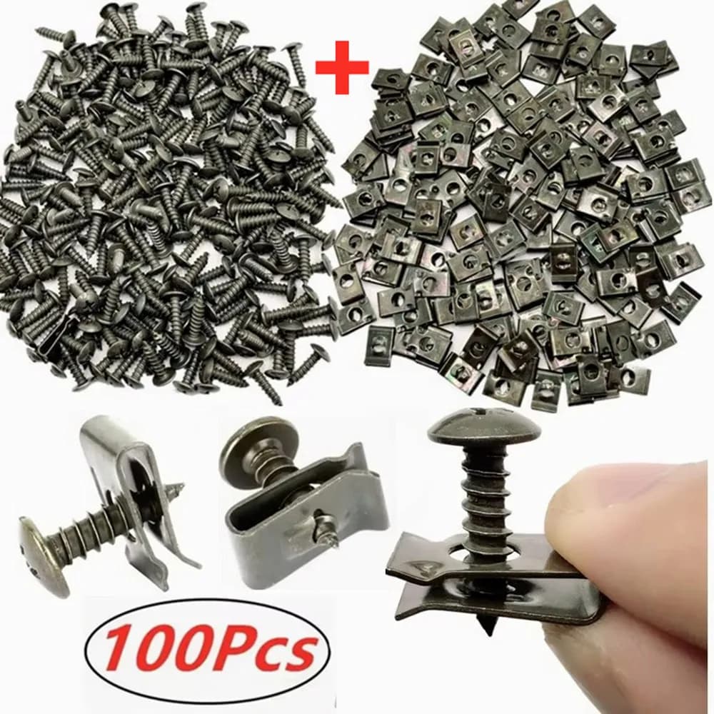 100 pz-10 pz mixed car screw metal screw masculine fastening clip type U with screw protection anti-rust clip screw buckle iron sheet