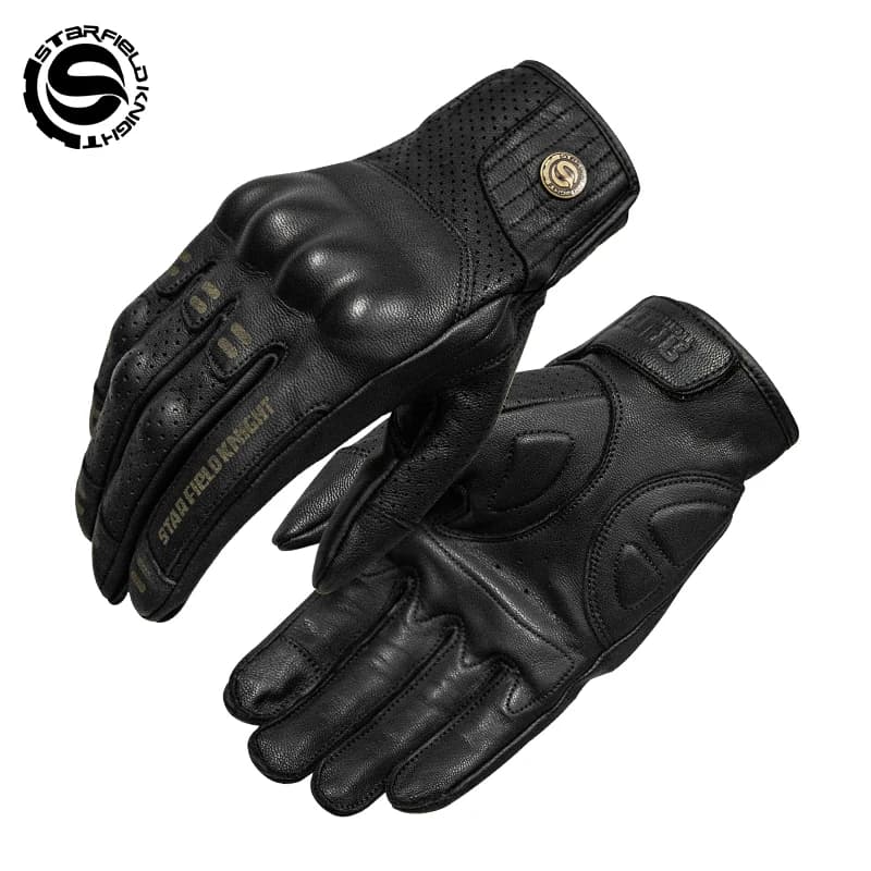 SFK Real Goatskin Leather Black Motorcycle Riding Gloves Non-slip Wear-resistant Summer Breathable Joint Protection Equipment