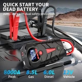 Avviatore di Emergenza Portatile per Auto 12V 6000mAh con Pompa d'Aria, Booster Batteria 1000A di Picco con Luce LED per Auto a Benzina e Diesel 12V