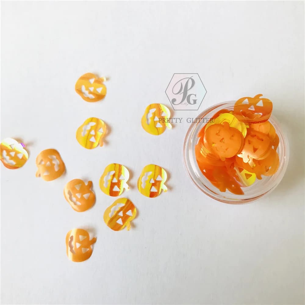 PrettyG 1 Box Pumpkin Glitter Shape Halloween Iridescent Glitter Sequins For DIY Art Makeup Decoration Accessories