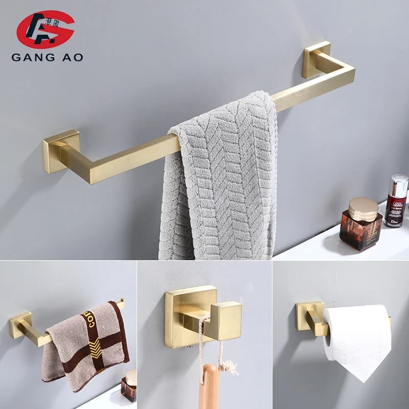 Set di accessori da bagno in oro spazzolato Porta scopino Porta carta igienica Montaggio a parete Hardware da bagno in acciaio inossidabile 304