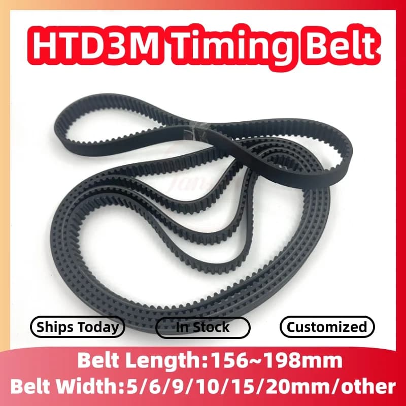 HTD3M Timing Belt Length 156 159 162 165 168 171 174 177 180 183 186 189 192 195 198mm Width 6/9/10/15mm Synchronous Rubber Belt