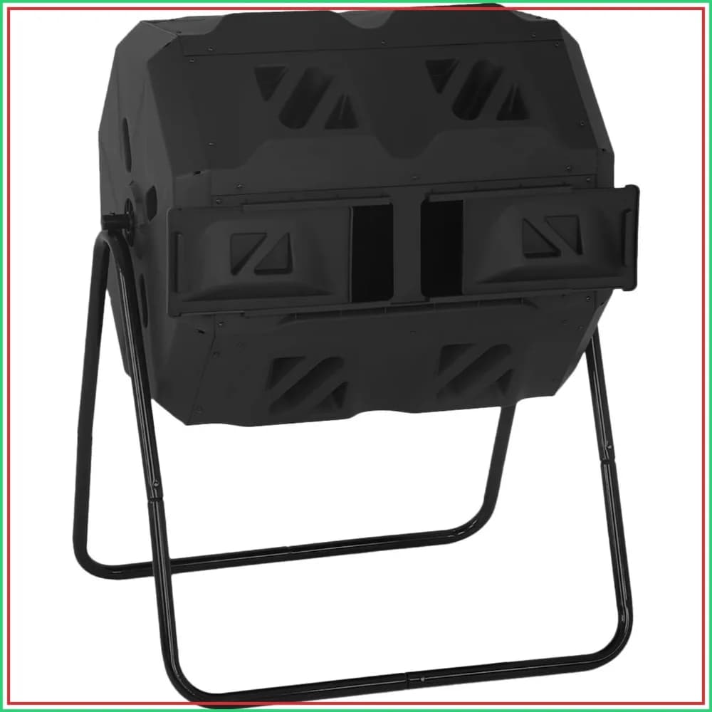 43 Gallon Dual Chamber Tumbling Compost Bin, 360° Rotary, Easy Assembly for Garden Patio
