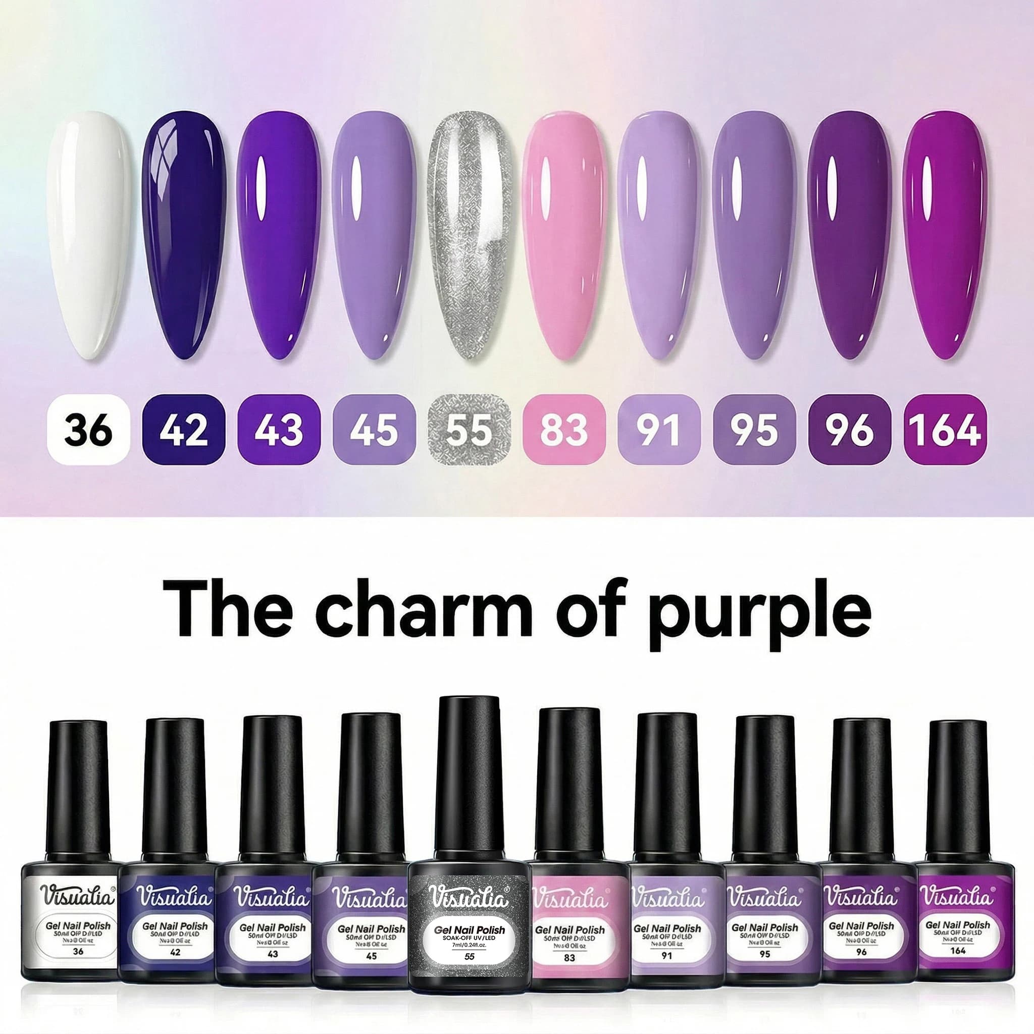 Smalto gel viola a tinta unita in tubetto singolo, prodotto per nail art fai da te, adatto per artisti delle unghie, ciascun tubetto contiene 7ml.