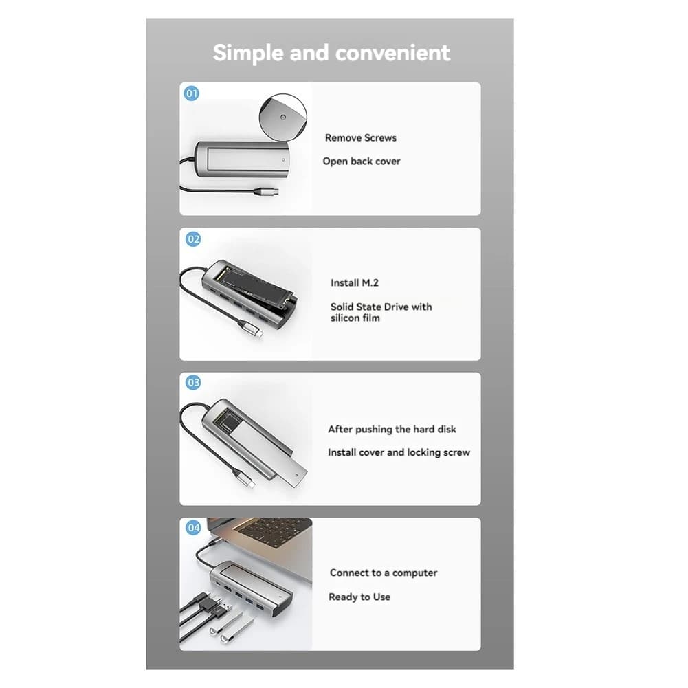 Stylish-6-In-1 Docking Station PD&USB3.0X3&-Compatible&SSD SLOT Fast For Laptop Computer