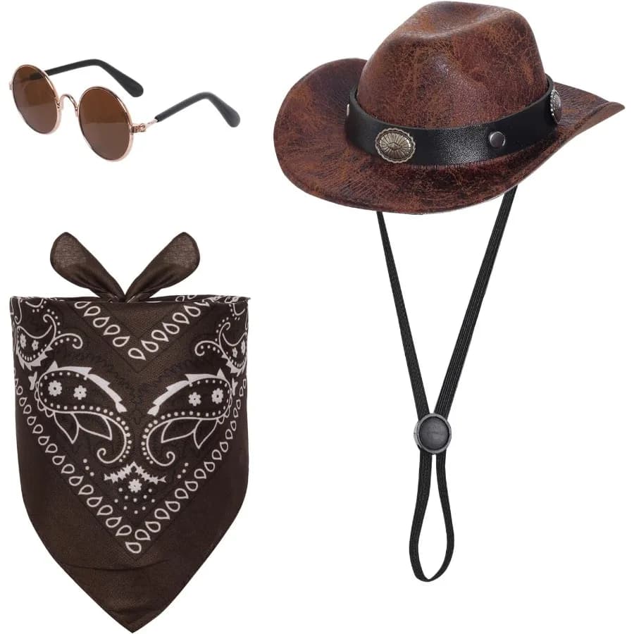 Set di costumi da cowboy per cani di piccola taglia, gatti, mini cappello da cowboy, occhiali da sole con B per cosplay di feste di Halloween
