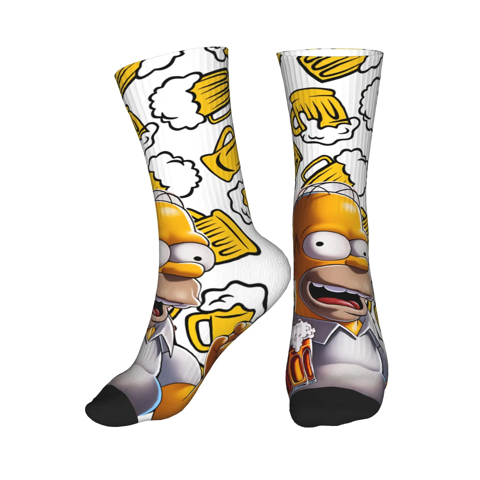 Calzini Divertenti S-Simpsons con Boccale di Birra per Uomo e Donna, Calze Antiscivolo Morbide di Media Lunghezza, Calzini Personalizzati Gotici Primaverili per Corsa