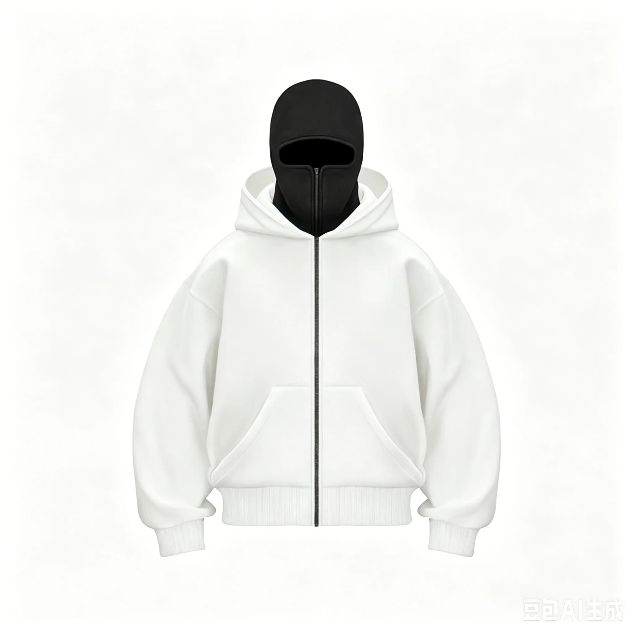 Men Balaclava Hoodie Full Zip Sweatshirt Built‑in Face Mask Y2K Streetwear Casual Warm Jacket