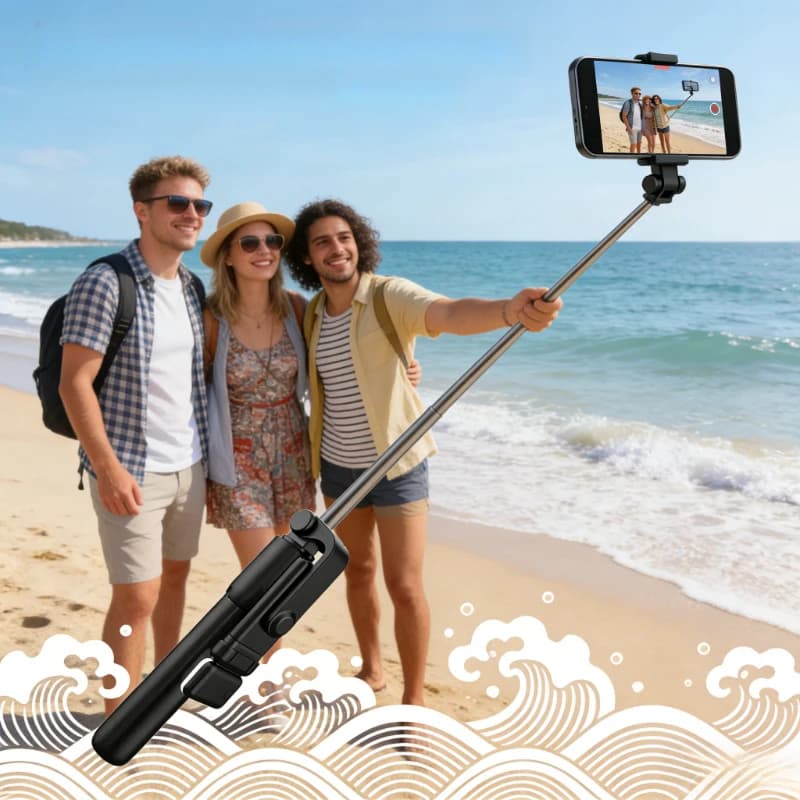Bluetooth selfie tripod with remote control, filling light and support for portable and extendable phone