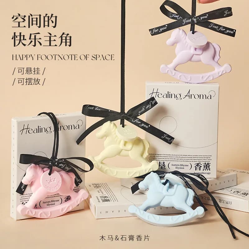 Cute Little Wooden Horse Scented Gypsum Diffuser Stone, Home Wardrobe, Car Scented Diffuser Sheet Car Air Outlet Scented Pendant