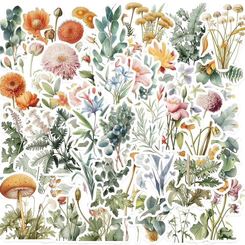 10/50 pezzi illustrazione di piante naturali adesivi graffiti cartoni animati telefono chitarra laptop notebook valigia adesivo impermeabile giocattoli per bambini