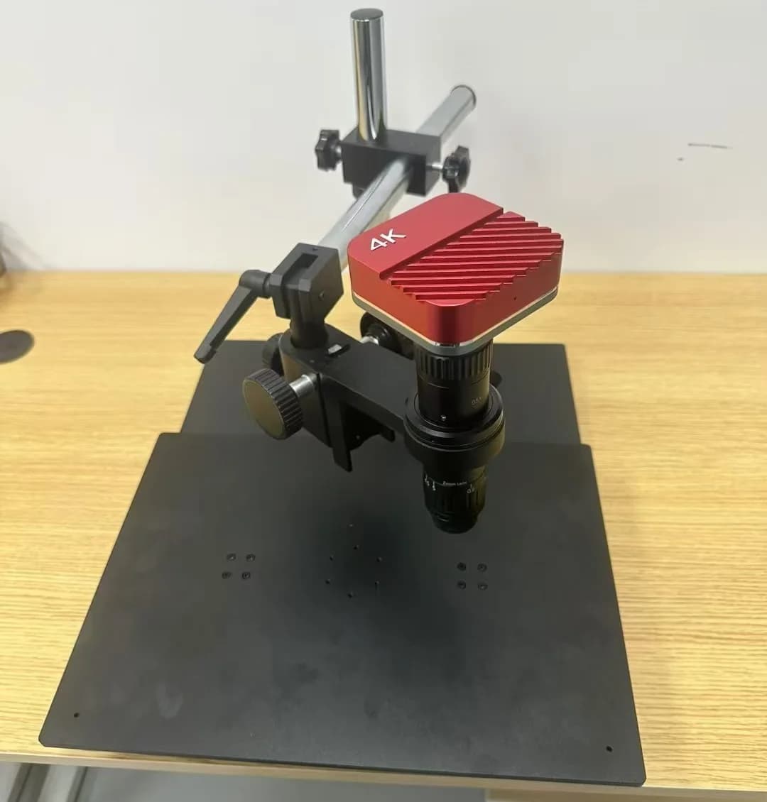 Microscopio con Supporto Mobile e Fotocamera 4K, Zoom Continuo 180X per Acquisizione Immagini, Riparazione PCB e Ispezione Industriale