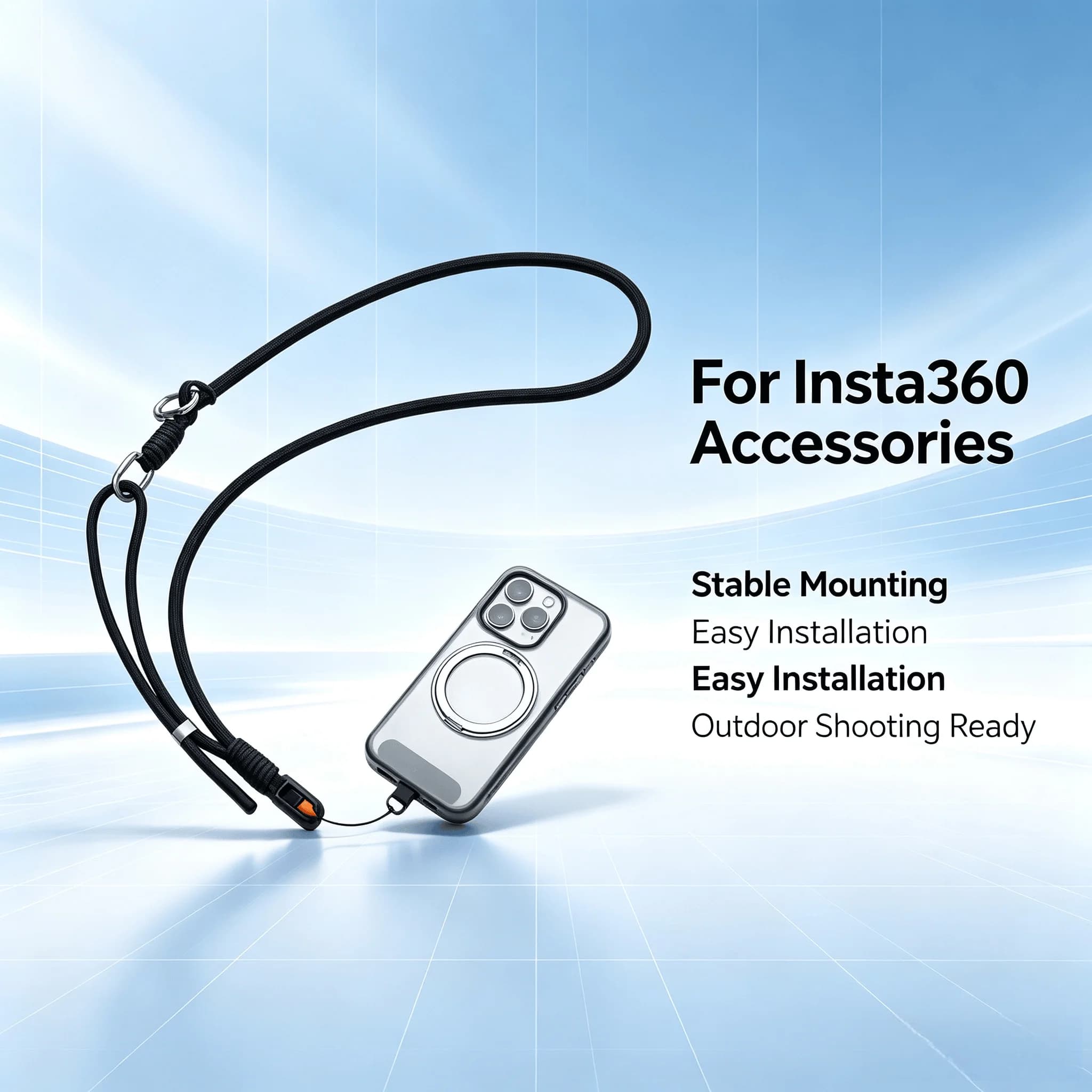 Adjustable Quick Release Camera Crossbody Strap Lanyard with Phone Adapter Patch for Insta360 Luna Ultra, Travel Vlogging Use