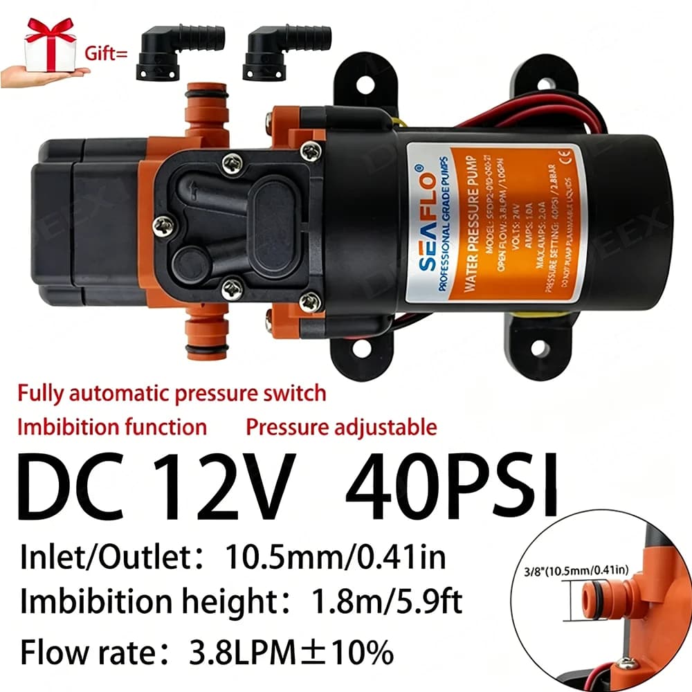 Piccola pompa autoadescante per barche con pompa a membrana booster per camper DC12V 40PSI, pulizia ad alta pressione, irrigazione, macchina per bevande