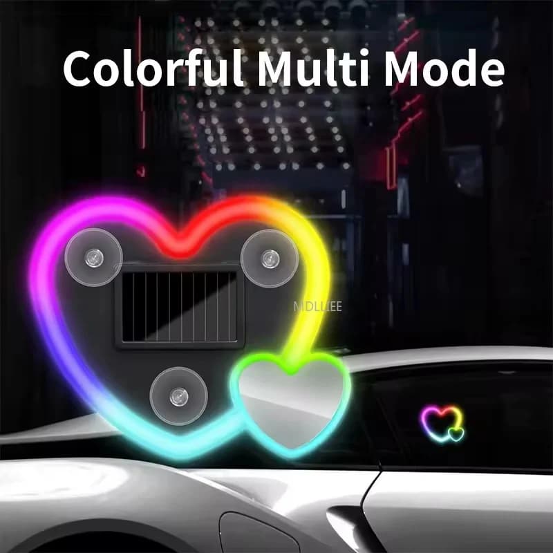 Luce al Neon per Auto a Energia Solare, Lampada LED Wireless a Forma di Cuore, Luce Ambientale con Ventosa, Ricaricabile USB, Lampada Atmosferica