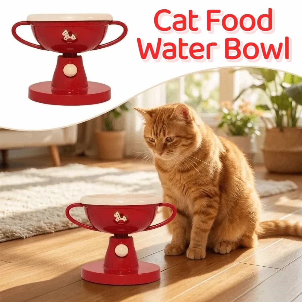 Ciotola Creativa per Gatti a Forma di Trofeo, Ciotola Rialzata per Animali Domestici con Altezza e Angolazione Regolabili, Antivomito e Antiscivolo per Cibo e Acqua