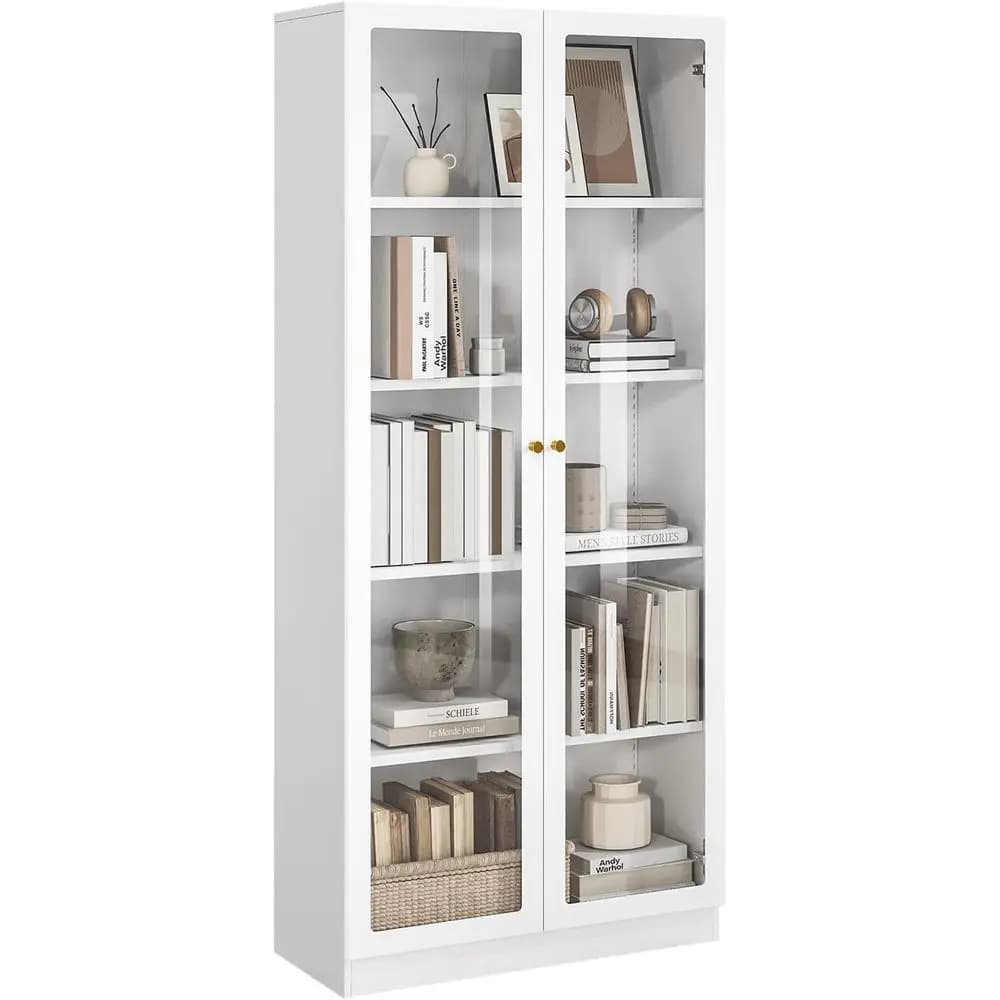 Libreria in Metallo Alta 70,87 Pollici, Vetrina a 5 Ripiani per Oggetti da Collezione, Contenitore Bianco per Casa, Ufficio, Soggiorno, Scuola