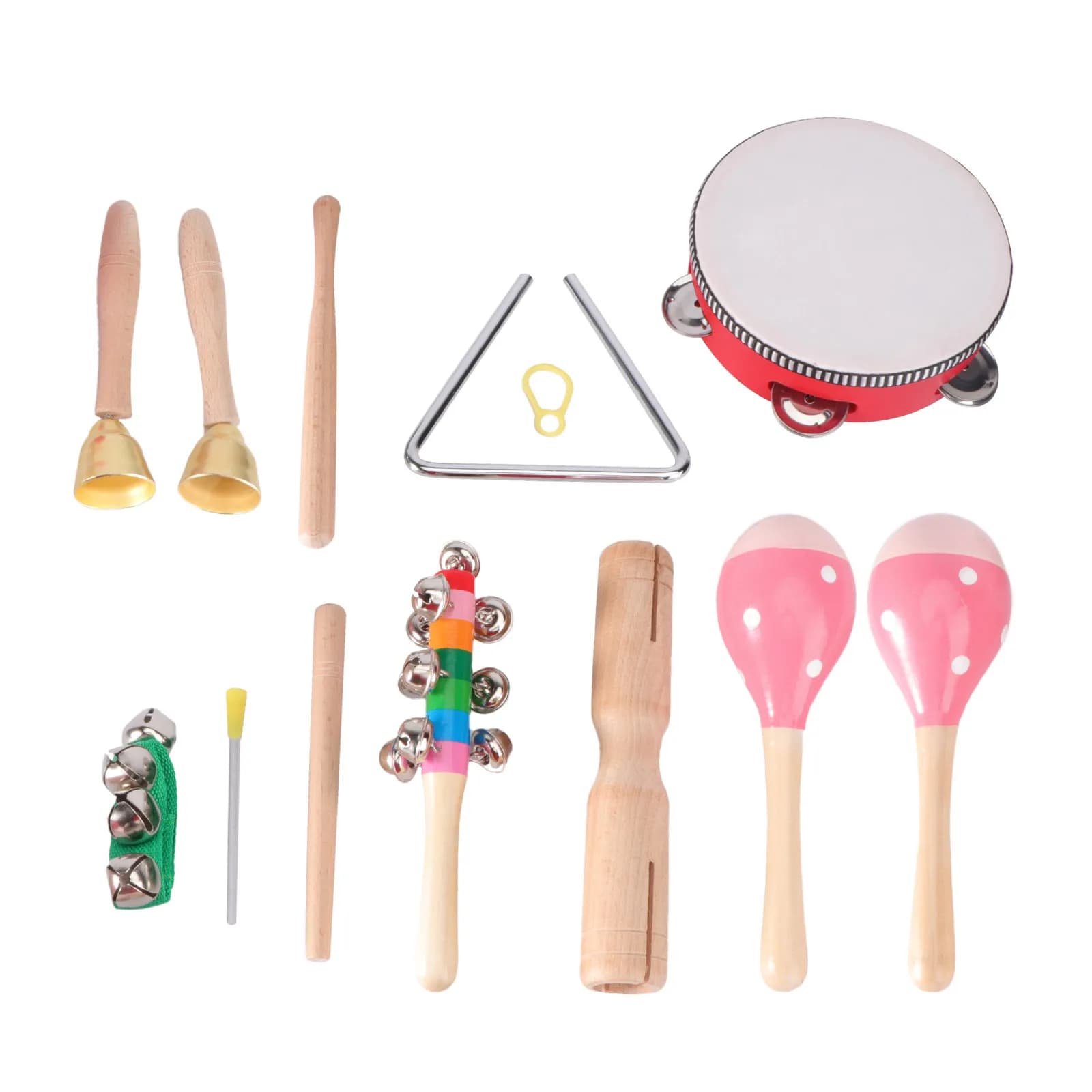 1Set Early Educational Rattle Maracas Triangle Handshake Bell Infant Grasping Musical Instrument Baby Shaking Plaything Bright