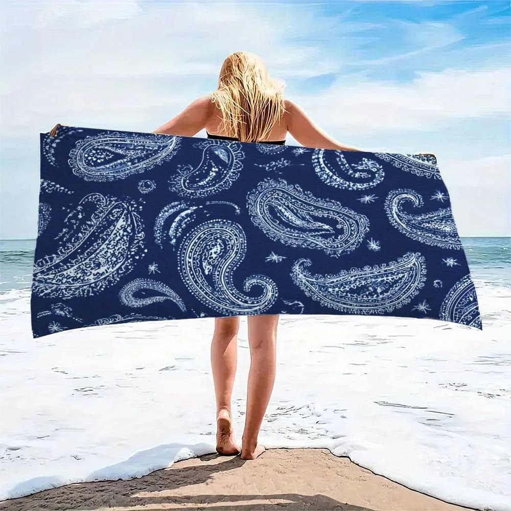 1 pezzo di asciugamano da bagno ultra morbido e leggero in stile etnico con motivo Paisley di grandi dimensioni - Asciugamano moderno da spa e da viaggio per spiaggia, nuoto