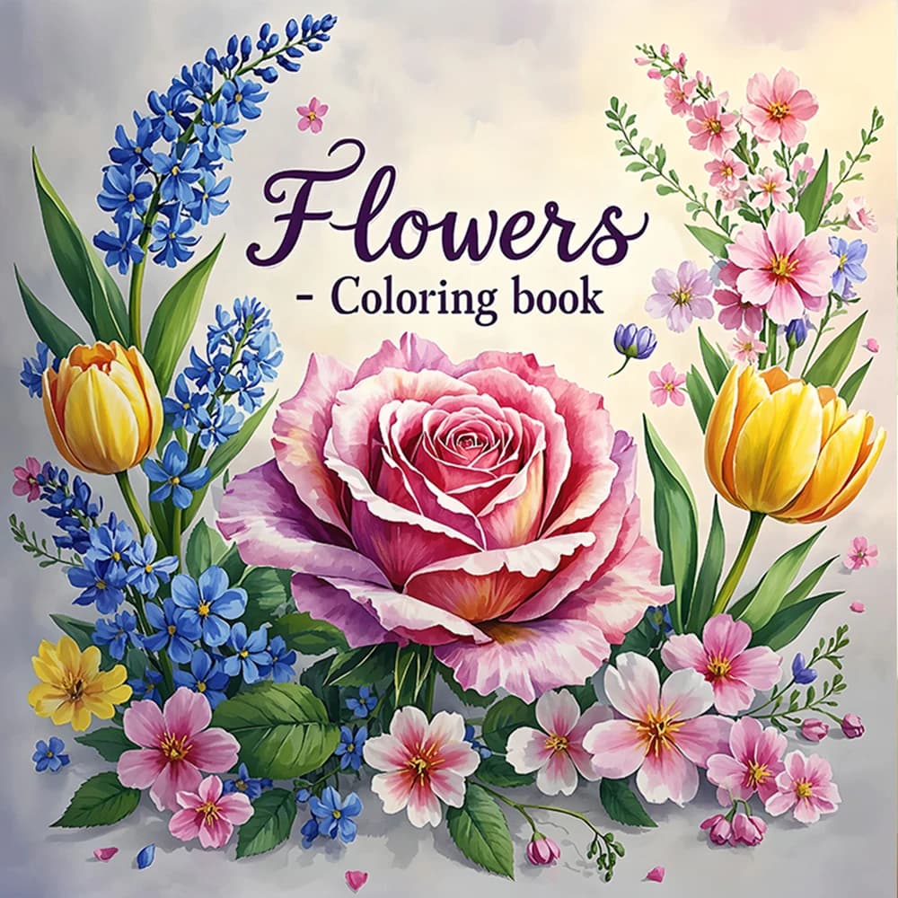 Flower Art Coloring Book 24 Page Gift For Birthday Party Relieve Stress Kill Time Graffiti Painting Drawing Art Book for Adults