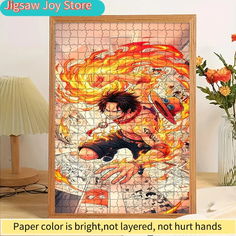 Puzzle di Carta con Sfondo Manga Anime One Piece Portgas D. Ace Flame Power, Stampa Premium ad Alta Definizione Vivace, Liscia e Senza Bordi Sottili