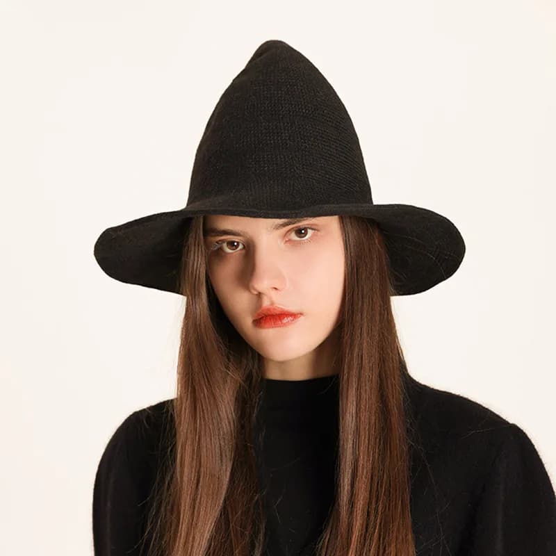 Berretto da festa Donna Uomo Cappello di Halloween Regular Wizard Cappello lavorato a maglia pieghevole Cappello da strega solido a punta Berretto decorativo in poliestere Donna