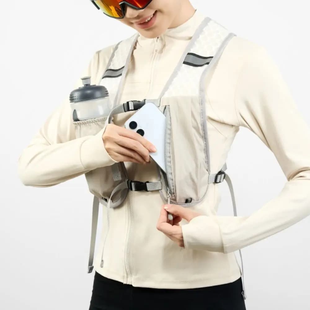 Gilet da Corsa con Tasca Porta Telefono, Zaino Leggero per Idratazione, Impermeabile in Nylon Riflettente