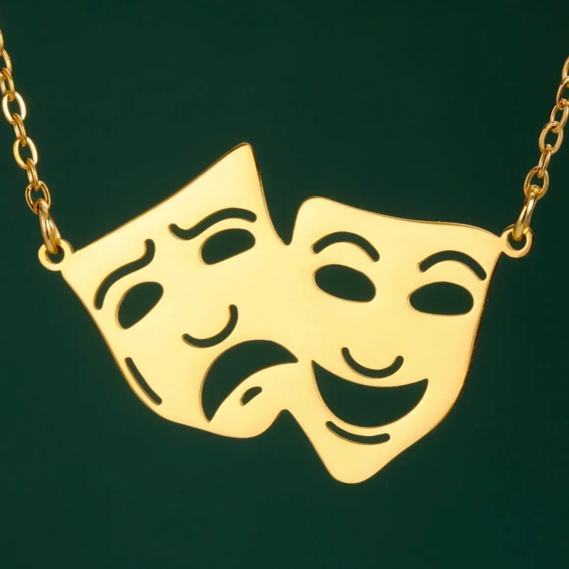 LIKGREAT Masks for Theatre, Stainless Steel Necklaces, Greek Face Shape Pendant for Actors, Gift for Women and Men's Party
