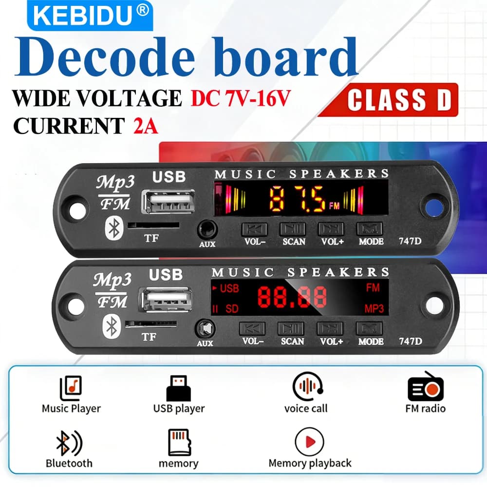 Scheda Decoder MP3 WMA Bluetooth 5.0 KEBIDU, Modulo Audio Wireless 12V DC, Lettore MP3 per Auto con Telecomando, USB, AUX, FM, Radio TF