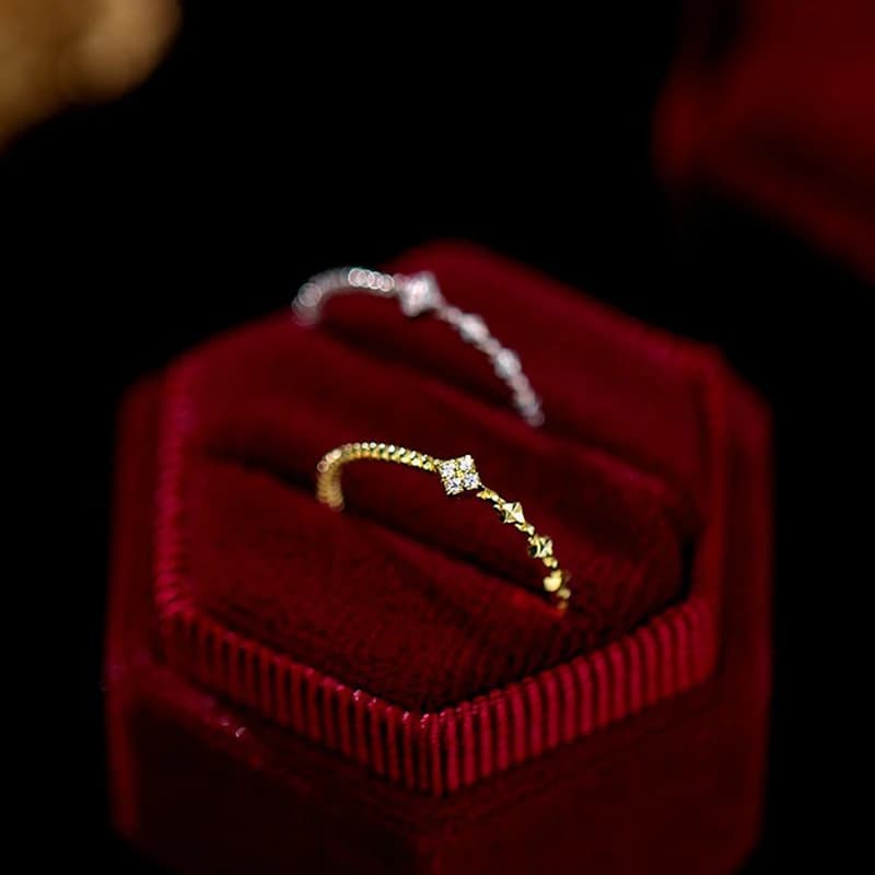 Silver Color Tiny Zircon Square Opening Ring for Charming Women Geometric Fashion Jewelry Light Luxury Party Accessories