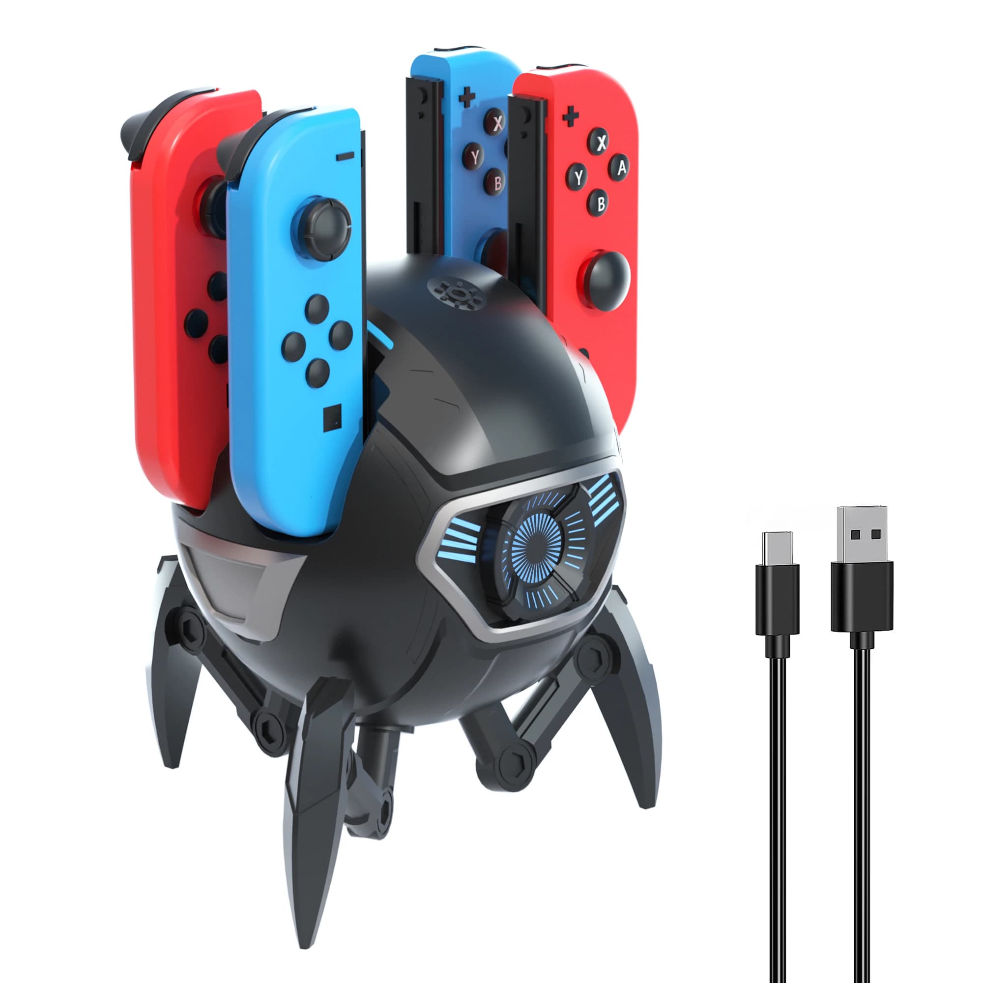 Caricatore 4 in 1 per Joy-con Nintendo Switch NS/Switch OLED con Indicatore LED e Dock di Ricarica