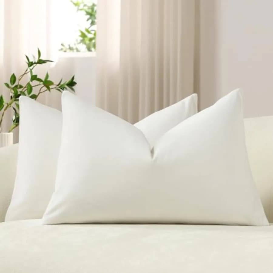 Fodere per Cuscini Lombari 12x20 Bianco Avorio: Confezione da 2 Federe Decorative Rettangolari Morbide e Accoglienti in Velluto, Moderne e di Lusso